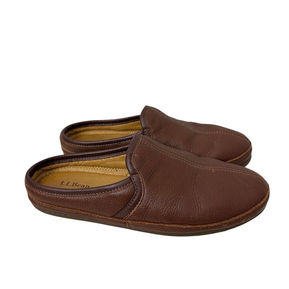 LL Bean Elkhide Scuff Slippers Men Size 12 M Brown Leather Padded Comfort